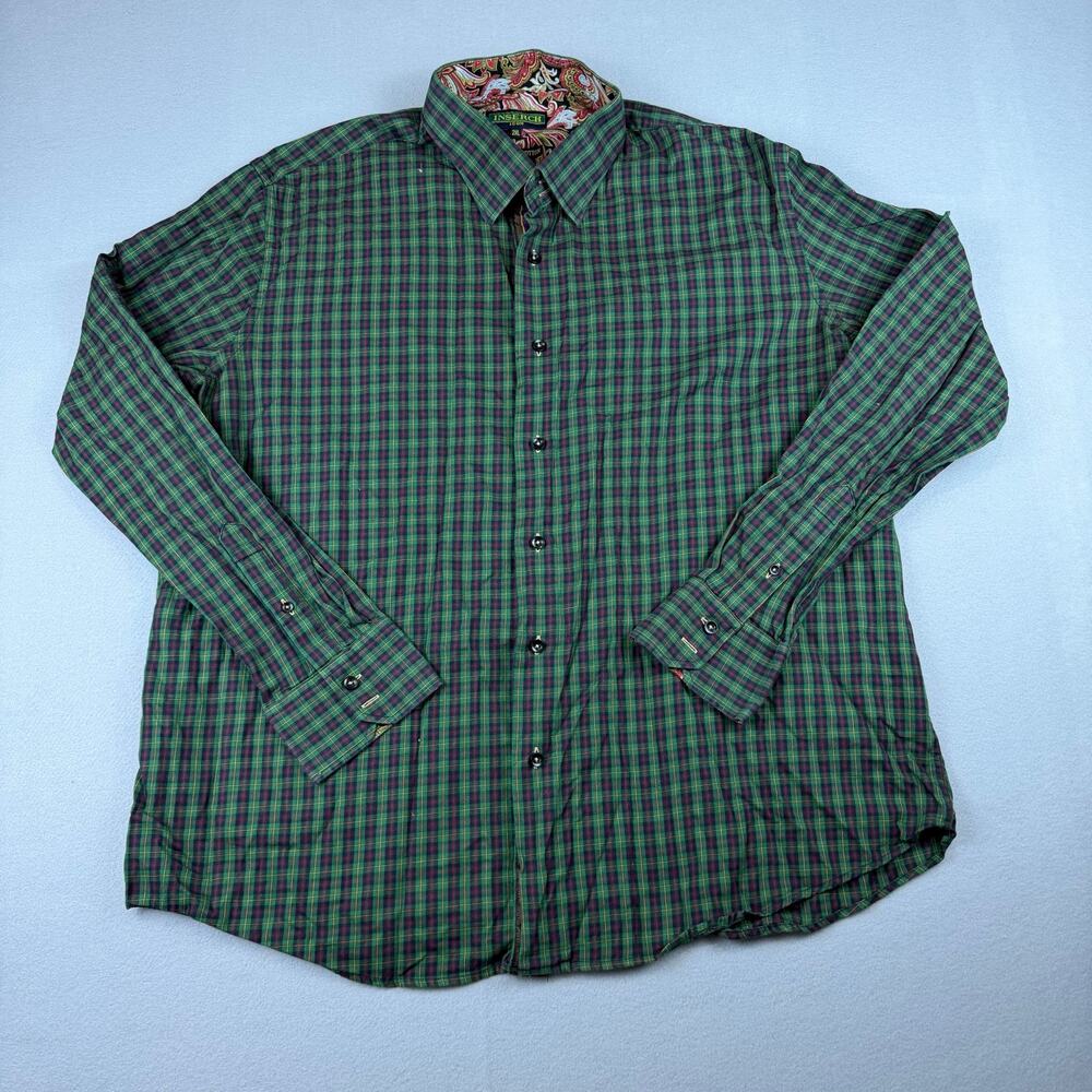 Inserch Icon Jaquard Cotton green checker button up with multicolor inside - 2XL